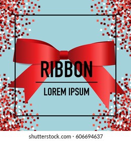 Card with red ribbon and bow. Vector illustration.