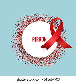 Card with red ribbon and bow. Vector illustration.