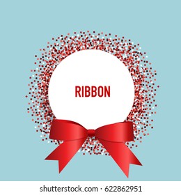 Card with red ribbon and bow. Vector illustration.