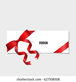 Card with red ribbon and bow. Vector illustration.