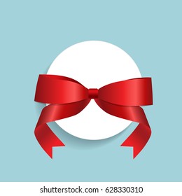 Card with red ribbon and bow. Vector illustration.