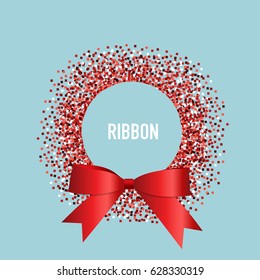 Card with red ribbon and bow. Vector illustration.