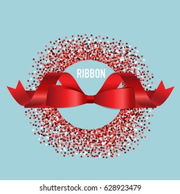 Card with red ribbon and bow. Vector illustration.
