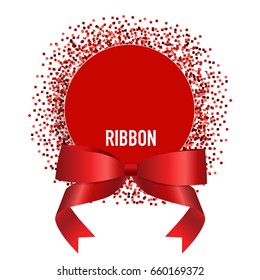 Card with red ribbon and bow. Vector illustration.