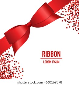 Card with red ribbon and bow. Vector illustration.