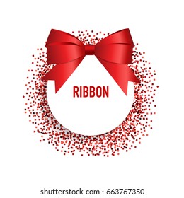 Card with red ribbon and bow. Vector illustration.