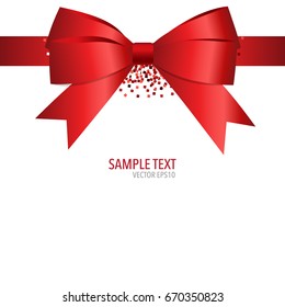 Card with red ribbon and bow. Vector illustration.