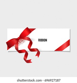 Card with red ribbon and bow. Vector illustration.