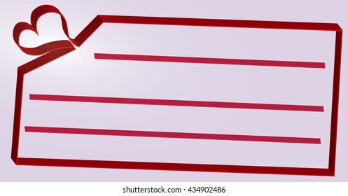 Card with red ribbon and heart strings for text pink background