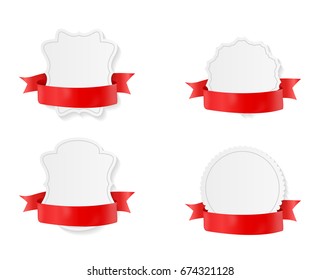 Card with Red Ribbon Set. Vector illustration EPS10