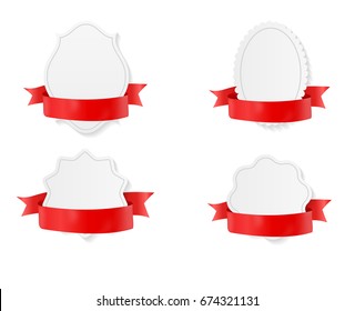 Card with Red Ribbon Set. Vector illustration EPS10