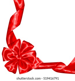 Card with red satin gift bow and ribbon.