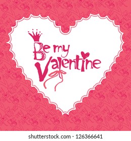 Card with red words on a white background heart.