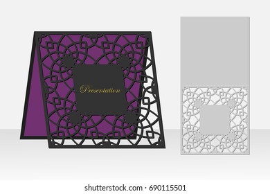 Card repeating geometric pattern for laser cut. Silhouette design. possible to use for birthday invitations, presentations, greetings, holidays, celebrations, save the date wedding. Vector.