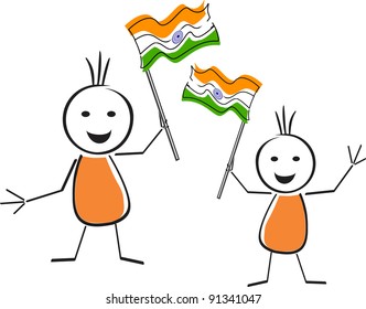 A card of republic day with two cute character holding the national flag in their hands and space for your text for Republic Day.