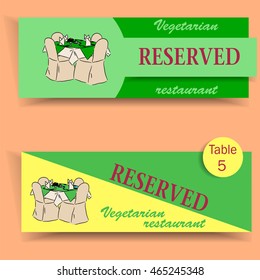 Card reservations for restaurants and cafes. With elements hand drawing. Horizontal banner tables reservation.