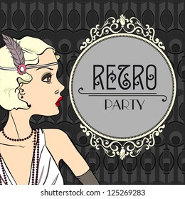 Card for Retro Party. Vintage frame
