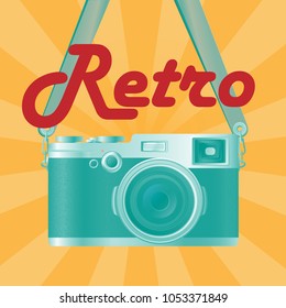 Card with Retro Reflex Camera. Vector Illustration. Realistic Style. Print Decorative Design for Shops, Web, Photo Labs, Photo Atelier.