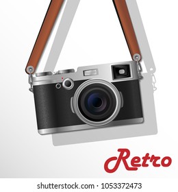 Card with Retro Reflex Camera. Vector Illustration. Realistic Style. Print Decorative Design for Shops, Web, Photo Labs, Photo Atelier.