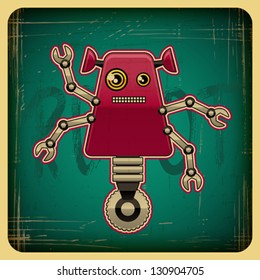 Card in retro style with the robot.