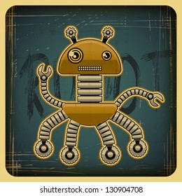 Card in retro style with the robot.