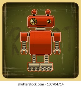Card in retro style with the robot.