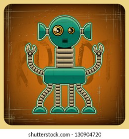Card in retro style with the robot.
