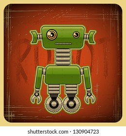Card in retro style with the robot.