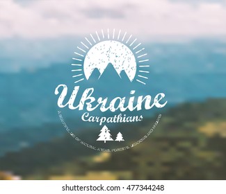 Card in retro style, Ukraine, Carpathians mountains