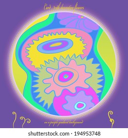  Card with rhythmic composition of stylized flowers on a light gradient background. Handmade.