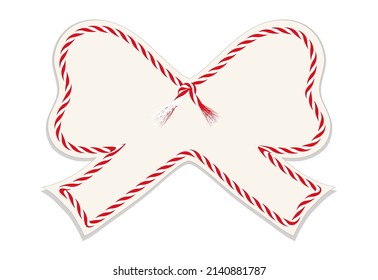 Card ribbon bow with cord string border, blank card,
Vector illustration isolated on white background
