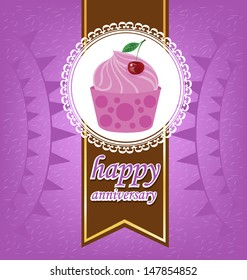 Card. Ribbon. Cake vector illustration