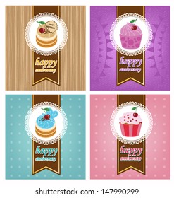 Card. Ribbon. Cake vector illustration