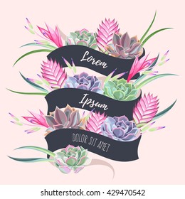 Card with ribbon and exotic flowers