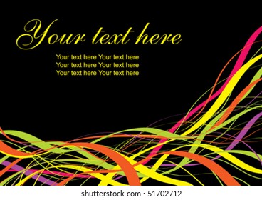 Card with ribbons on black background