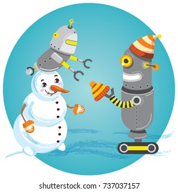 Card with robot and Christmas tree