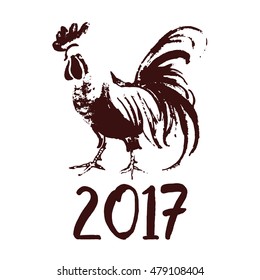 Card rooster Symbol 2017. Abstract grunge  illustration of rooster.