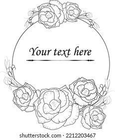 Card with a rose border illustration frame hand drawn flower coloring page isolated image clip art.