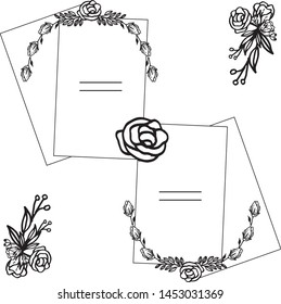 Card for rose wreath frame in black and white colors. Vector