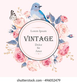 Card with roses and bird