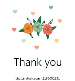 Card with roses and hearts, Thank you