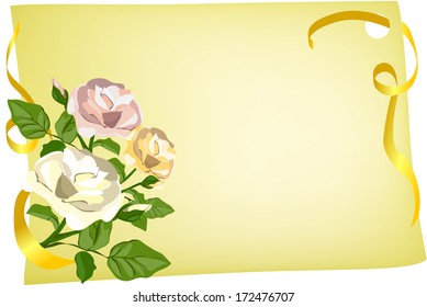 card with roses and ribbon. vector illustration