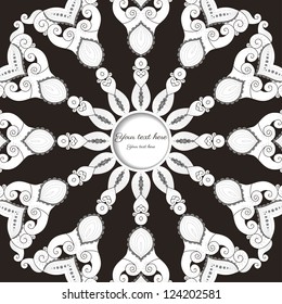 Card with round abstract patterns in  black and white. Place for your text.