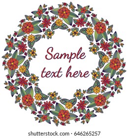 Card of round floral ornament. Vintage decorative elements. Floral pattern.