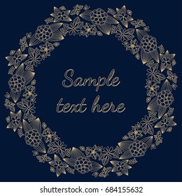 Card of round floral ornament. Vintage decorative elements. Floral pattern.