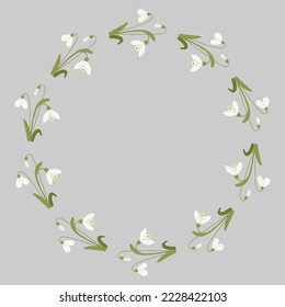Karte Rundrahmen mit weißen Schneeflocken mit Blättern. Vektorgrafik. Frühlingskarte, Dekoration, Serviette für Design, Postkarten, Dekoration und Dekoration, Druck.