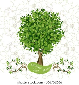 Card with a round green tree and sculpted wood elements