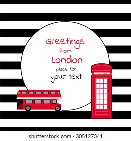 card with round place for text striped with London bus and call-
