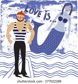 card with sailor and mermaid whose tattoos of each other