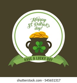 card of Saint Patricks Day concept with pot with gold coins. colorful design. vector illustration